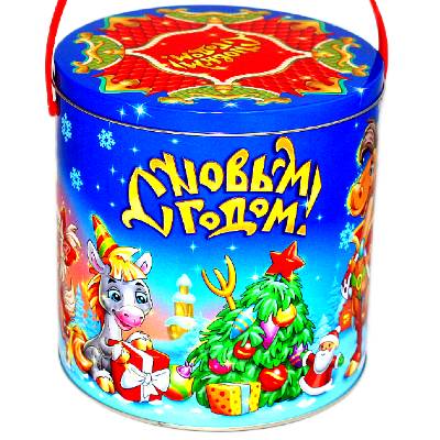 Сладкий подарок на Новый Год в жестяной упаковке весом 1000 грамм