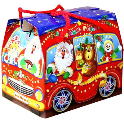 Сладкий новогодний подарок в картонной упаковке весом 800 грамм 